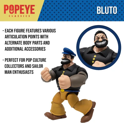 Vista 4 de Boss Fight Studio Bluto Popeye The Sailor Man Classics Wave 1 Figura de acción coleccionable – Figura altamente articulada con accesorios que