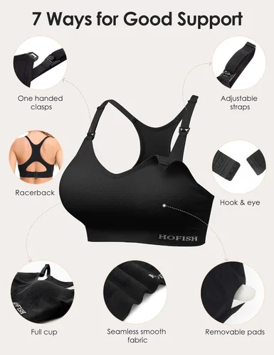 Vista 4 de HOFISH Sujetadores de lactancia de soporte para lactancia materna de impacto medio para maternidad y lactancia, brasier deportivo sin costuras