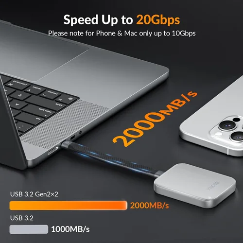 Vista 3 de iDsonix SSD externo magnético de 512 GB, hasta 2000 MB/s, unidad externa de estado sólido con USB C 3.2 Gen 2, 4K ProRes HDR Record and Store, SSD