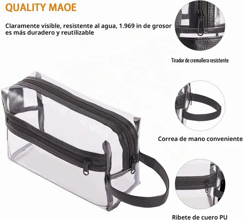 Vista 7 de Neceser de aseo transparente, para maquillaje, productos de afeitar, cosméticos, resistente, impermeable, con cierre y asa para viajes, Negro)