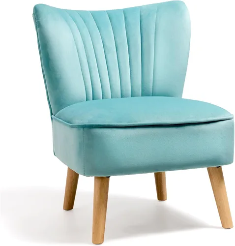 Vista 9 de KOMFOTT Silla decorativa de terciopelo, moderna silla de sofá sin brazos con patas de madera de goma maciza, silla de ocio con respaldo de ala