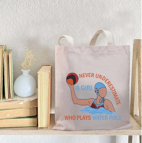Vista 3 de BDPWSS Regalos de waterpolo de agua, regalo de entrenador de jugador de waterpolo, nunca subestimes a A Who Plays Water Polo Bolsa de lona