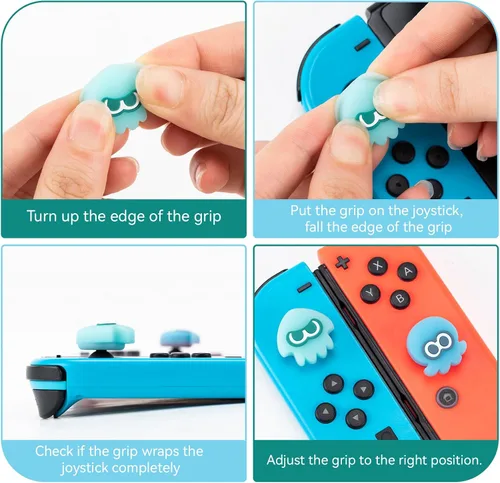 Vista 6 de Joycon Thumb Grip Caps Compatible with Splatoon Nintendo Switch, Soft Silicone Joystick Cover for Nintendo SwitchOLEDLite Controller, 4PCS - Squid &