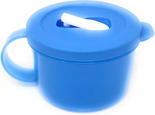 Vista 3 de Tupperware Taza de sopa de microondas Crystalwave azul mediana de 16 onzas