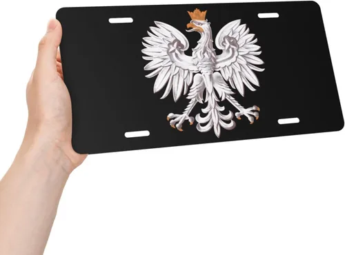 Vista 3 de Placa de matrícula de aluminio con bandera polaca de Polonia, águila polaca, cubierta de placa de matrícula frontal de metal para automóvil