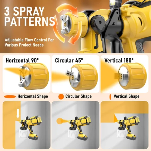 Vista 2 de Pulverizador de pintura inalámbrico compatible con batería Dewalt de 20 V MAX (sin batería), pistola de pintura eléctrica con luz LED, 4 boquillas
