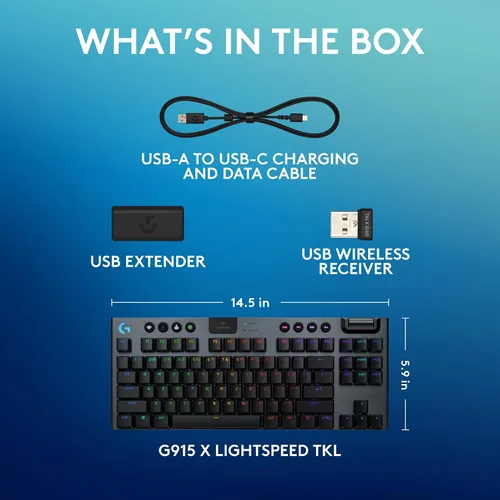 Vista 9 de Logitech G 915 X Lightspeed TKL Teclado mecánico inalámbrico para juegos, teclas PBT de doble disparo, teclas totalmente programables, teclados RGB