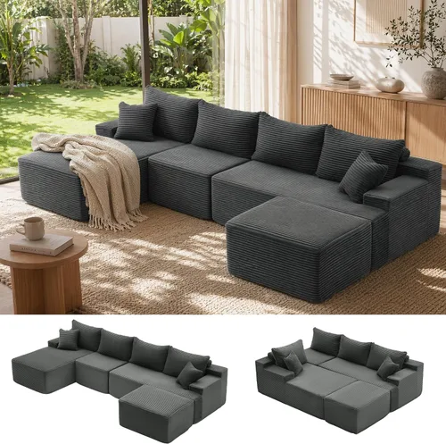 Vista 32 de Mangodan - Sofá seccional en forma de nube, sofá sin huesos para sala de estar, sofá seccional modular con asiento profundo, sofá esponjoso y cómodo
