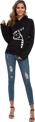Vista 5 de Sudadera con capucha sin botones para mujer, diseño de gato con orejas de gato