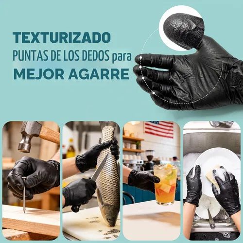 Vista 3 de GUSTO Black Nitrile Gloves - Disposable Heavy Duty 6 Mil