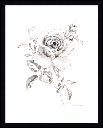 Vista 13 de Amanti Art Impresión artística enmarcada para pared, 21 x 17 pulgadas, cuaderno de bocetos Garden IX BW por Danhui Nai, arte de pared de flores