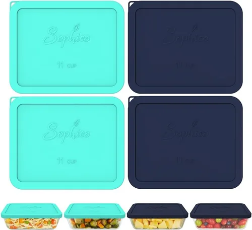 Vista 10 de SOPHICO 7212-PC - Tapas rectangulares de silicona para vidrio Pyrex (11 tazas) Silicona de grado alimenticio, a prueba de fugas, tapas herméticas