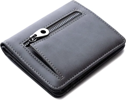 Vista 3 de Alldaily Cartera pequeña RFID para mujer, delgada, compacta, plegable, con bolsillo, mini monedero de viaje para mujer (gris)