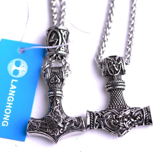 Vista 7 de Collar de martillo de Thor vikingo nórdico Mjolnir para hombre, joyería de talismán