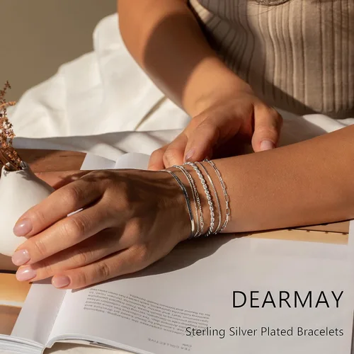 Vista 4 de DEARMAY Pulseras de oro para mujer, impermeables, juegos de joyas de oro real de 14 quilates para mujer, modernas, finas, delicadas, apilables