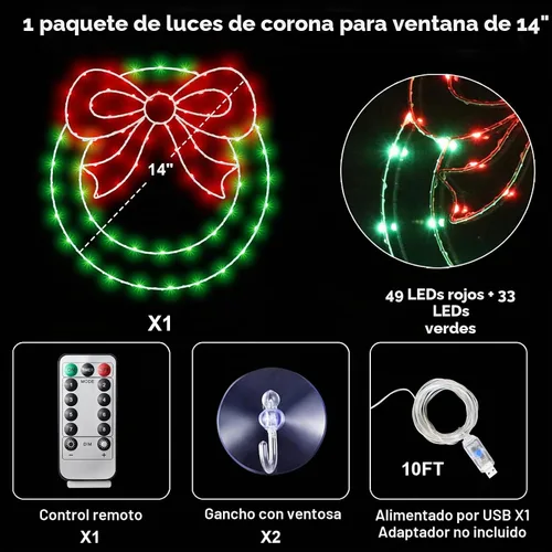 Vista 3 de Zimati - Luces navideñas para ventana, diseño de corona de 14 pulgadas