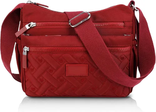 Vista 7 de Bolso cruzado para mujer, multibolsillo, de nailon, impermeable, ligero, casual, bolso de hombro