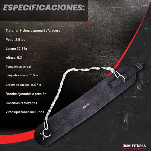 Vista 7 de Cinturón de inmersión premium con hebilla de acero, cadena duradera y mosquetones, perfecto para levantamiento de pesas y dominadas con carga