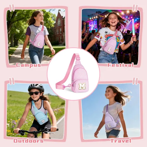 Vista 8 de YOOLIFE Bolso bandolera con inicial para niñas, regalos para mujeres y niñas, riñonera con inicial, monederos de regalo para niñas, regalos