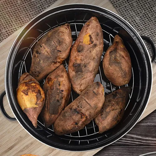 Vista 2 de Yardwe Sartén para asar redonda redonda asadora olla cubierta de esmalte sartén asador sartén asador olla pavo