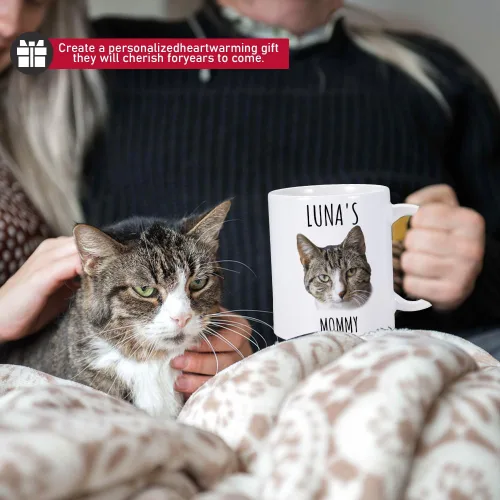 Vista 3 de Taza de café personalizada para gatos, taza de foto de gato personalizada, taza de café de tía de gato, taza de café personalizada para mascotas