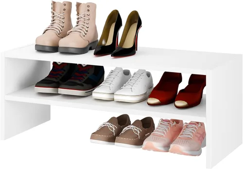 Vista 12 de Whitmor - Estante para zapatos apilable de madera con 2 estantes, nogal, 61 centímetros, paquete de 2
