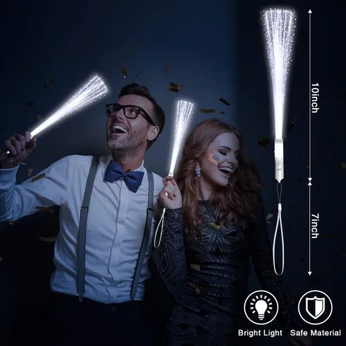 Vista 2 de Paquete de 12 varillas luminosas blancas de fibra óptica a granel con 3 modelos intermitentes para el 4 de julio, Navidad, Halloween, cumpleaños