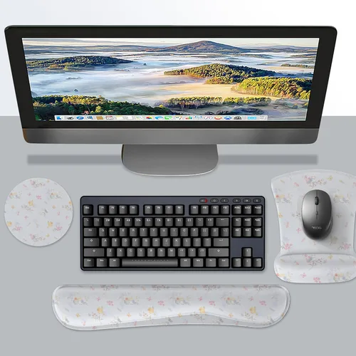 Vista 7 de Juego de alfombrillas ergonómicas de espuma viscoelástica para teclado y mouse con soporte para reposamuñecas, cojín antideslizante para la muñeca