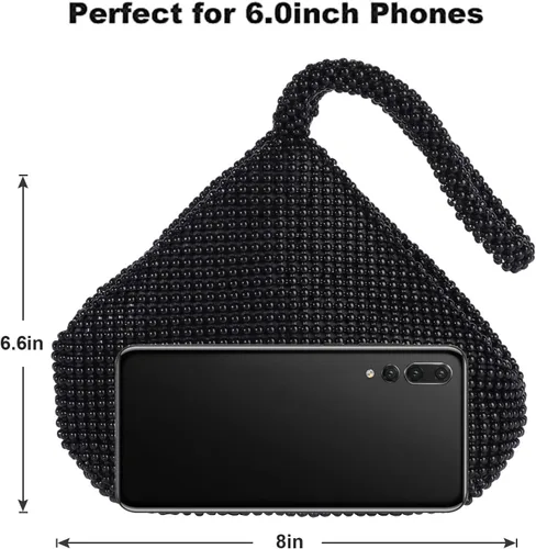 Vista 2 de ELEOPTION - Bolso de mano para mujer, diseño triangular, ideal para fiestas o graduaciones, negro
