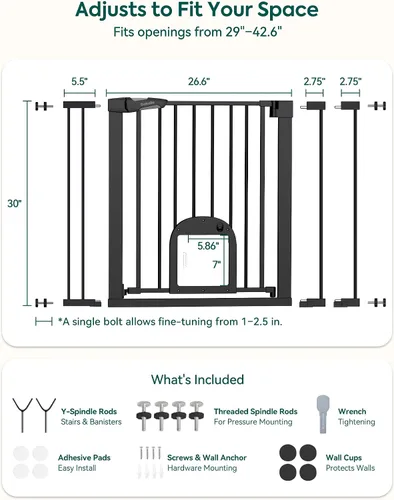 Vista 5 de Babelio - Puerta para bebé mejorada con puerta ajustable para gatos, CatPrivilege, puerta duradera para perros de 29-43 pulgadas con cierre Negro