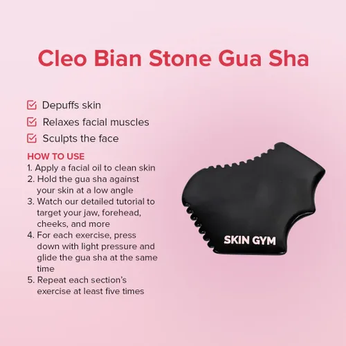 Vista 4 de Skin Gym Cleo Bian Stone Gua Sha Masajeador facial para bolsas debajo de los ojos, ojos hinchados y líneas finas Anti-envejecimiento Face Lift