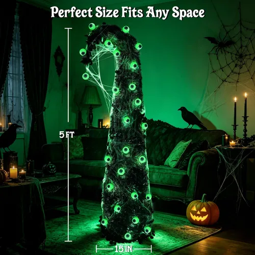 Vista 7 de Brizled Prelit Black Halloween Tree, 5 ft Lighted Fall Tree with Lights