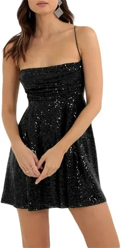 Vista 3 de Argeousgor Vestido de lentejuelas con borlas para mujer, con tirantes delgados, sin espalda, con borlas, vestido de fiesta de noche, vestido de baile