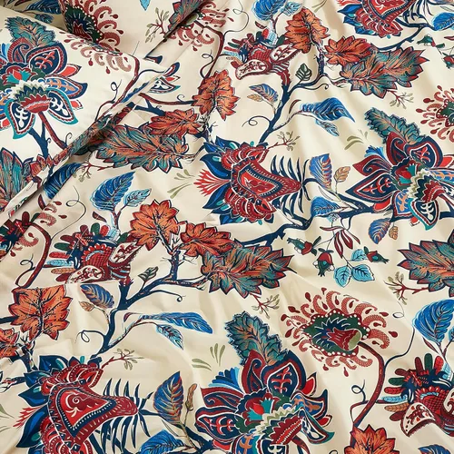 Vista 5 de Chezmoi Collection Paradise - Juego de sábanas florales de 3 piezas, multicolor, azul, rojo, naranja, crema, de microfibra con bolsillo profundo