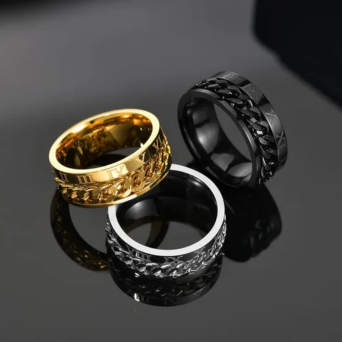 Vista 4 de liforlove Anillo giratorio de acero inoxidable con números romanos para aliviar el estrés rotación anillo para la ansiedad para hombres mujeres
