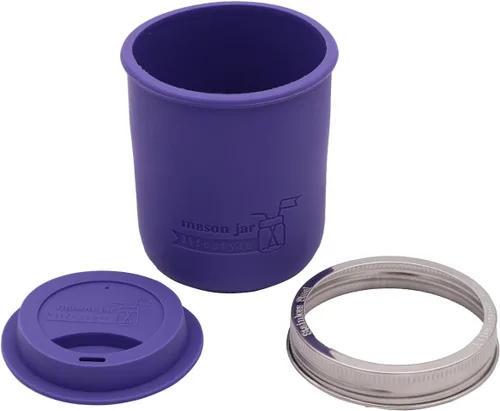 Vista 6 de Funda de silicona de boca ancha de 16 onzas con tapa de silicona a juego y banda de acero inoxidable para tarros Mason (gris carbón)
