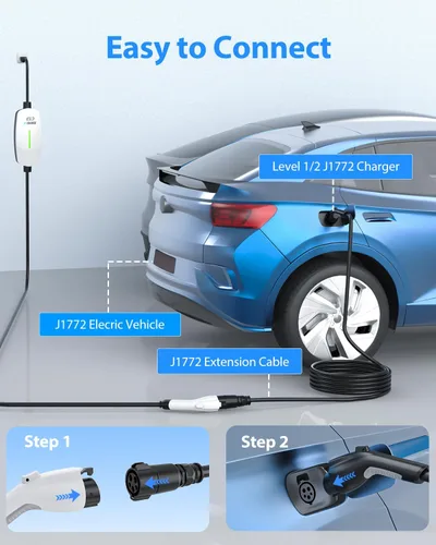 Vista 4 de EVDANCE Cable de extensión de cargador EV, J1772, cable de extensión 40A, cable de carga de 21 pies para vehículo eléctrico de 110 V-240 V