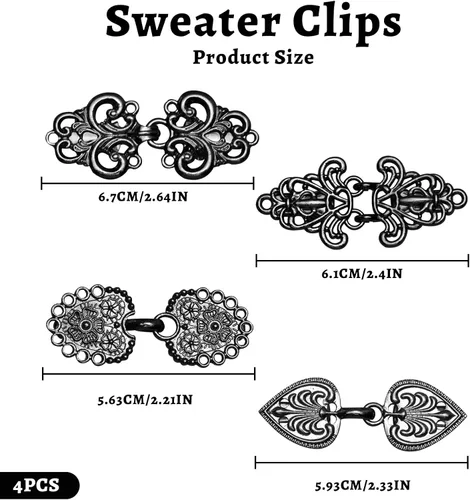Vista 2 de 4 clips de suéter vintage, clips para suéter para cárdigans para sujetar el suéter juntos, cierre de cuello de chal, broche de camisa y clips
