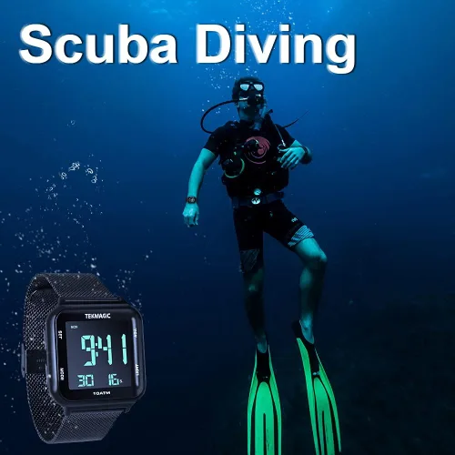 Vista 2 de Reloj de buceo luminoso impermeable de 3281ft con correa de reloj de acero inoxidable cronómetro de soporte reloj despertador y funciones
