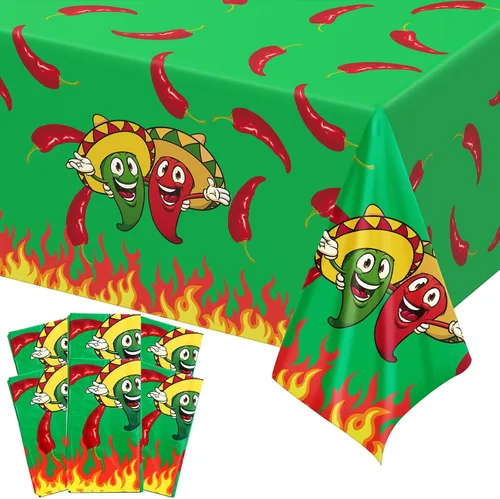 Vista 7 de Remerry Mantel de plástico con chile del Cinco de Mayo, desechable, color rojo y verde, suministros de decoración para mesa rectangular, fiesta