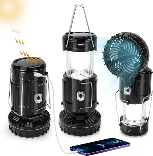 Vista 9 de Linterna Solar Portátil con Ventilador Recargable Actualizada 2025 - Linterna LED de Campamento Plegable y Liviana para Cortes de Energía, Linterna