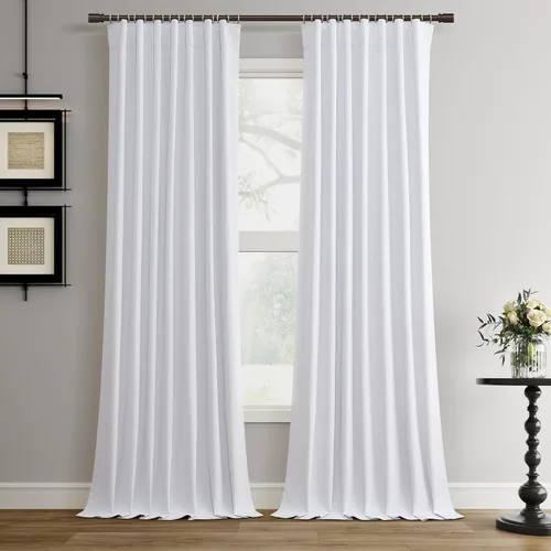 Vista 15 de Cortinas 100% opacas de 96 pulgadas de largo para sala de estar, dormitorio, verano, aislamiento térmico, lino sintético, cortinas opacas de techo a