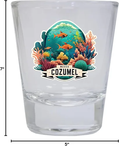 Vista 3 de Cozumel Mexico Souvenir - Vaso de chupito redondo de 1.5 onzas, transparente A Claro