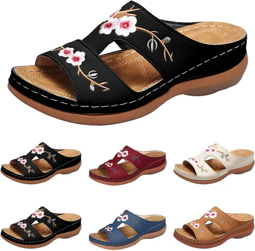 Vista 33 de Sandalias ortopédicas con soporte de arco, sandalias planas para exteriores, estilo bohemio, para caminar, cómodas, elegantes, informales