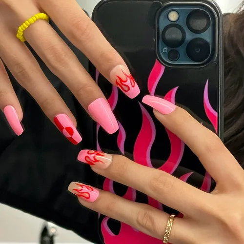 Vista 11 de Gold Finger - Kit de uñas postizas de cobertura completa con pegamento, diseño moderno, gel listo para usar, uñas medianas, largas y extralargas