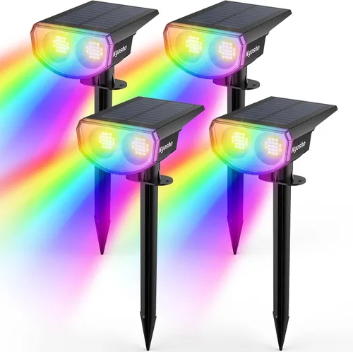 Vista 5 de Kyosho Luces solares que cambian de color al aire libre, 38 LED RGBW impermeables, luces solares de paisaje con 9 modos de iluminación, foco