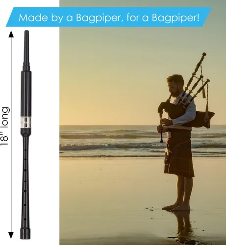 Vista 5 de Bagpipe Practice Chanter - Férula grabada chapada en níquel de 18 pulgadas. Libro de tutores del Instituto de Tuberías de Gaita, 2 cañas de práctica
