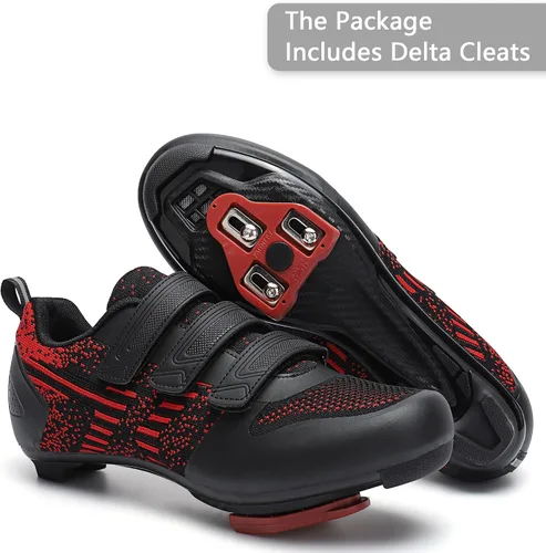 Vista 2 de Zapatos de ciclismo unisex para bicicleta de carretera, compatibles con Peloton Shimano SPD, zapatos de ciclismo para hombres y mujeres, 3 correas