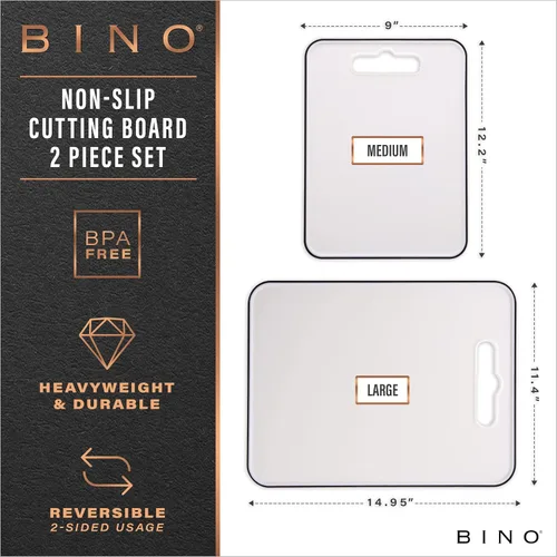 Vista 2 de BINO Tabla de cortar – Tablas de cortar de 2 piezas Plástico sin BPA, duradero, gran superficie, multiuso, de doble cara, apto para lavavajillas