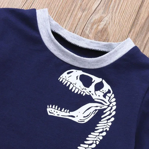 Vista 4 de Conjunto de ropa de verano para bebés y niños de 1 a 4 años de edad de manga corta con estampado de dinosaurios